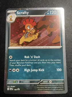 Scrafty 188 Journey Together Promo SWIRL Cosmos Holo NM Pokemon Card 2025 - Image 1