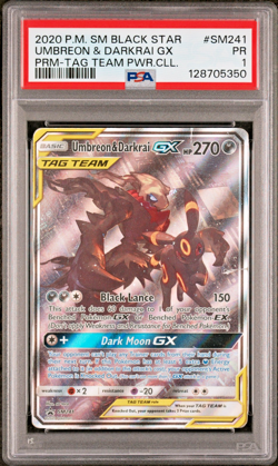 PSA 1 2020 Pokemon Black Star Promo Full Art Umbreon Darkrai Tag Team GX SM241 - Image 1