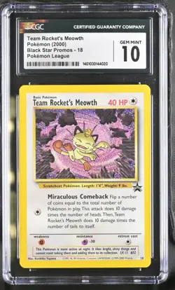 2000 Pokemon League Team Rocket's Meowth #18 CGC 10 - Image 1