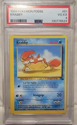 Krabby #51 PSA Graded VG-EX 4 Fossil Vintage Pokemon Card TCG WOTC 1999 Common - Image 1