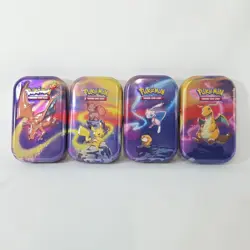 Set of 4 EMPTY Pokemon Kanto Power Mini Tins from 2019 W/ Art Cards NO MEWTWO - Image 1