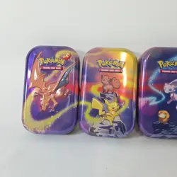 Set of 4 EMPTY Pokemon Kanto Power Mini Tins from 2019 W/ Art Cards NO MEWTWO - Image 2