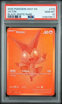 2025 POKEMON WHT EN-WHITE FLARE BLACK WHITE RARE #172 VICTINI PSA 10 - Image 1