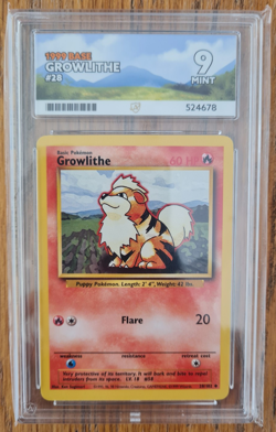 Growlithe 28/102 - Pokemon TCG Base Set Unlimited - Graded 9 by ACE Grading - Image 1
