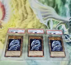 (3X) YUGIOH PSA 9 Blue-Eyes White Dragon MP24-EN001 QCR 1st Edition SDK Art Work - Image 1