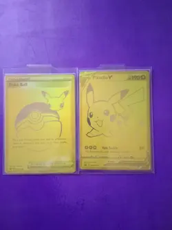 Pokemon Celebrations Pikachu V & PokeBall Gold Cards SWSH145 SWSH146 - Image 2