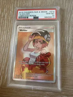 Pokemon 2019 Sun & Moon Unbroken Bonds Welder Full Art Holo Card 214/214 PSA 10 - Image 1