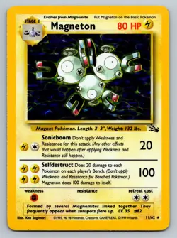 Pokemon TCG Magneton 11/62 Fossil Set Holo Rare Unlimited 1999 WOTC MP - Image 1