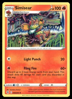 2021 Sword & Shield - Fusion Strike Simisear Stage 1/Uncommon #38 - Image 1