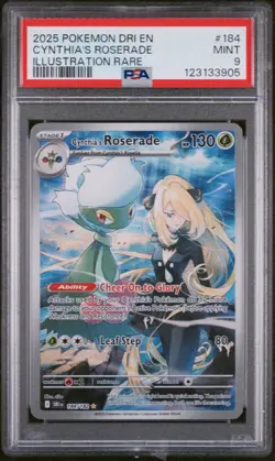 CYNTHIA'S ROSERADE #184 ILLUSTRATION RARE 2025 POKEMON DRI DESTINED RIVALS PSA 9 - Image 1
