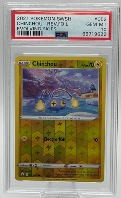 2021 POKEMON SWORD & SHIELD EVOLVING SKIES #052 CHINCHOU REVERSE FOIL PSA 10 GEM - Image 1
