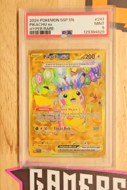 2024 POKEMON SSP EN-SURGING SPARKS HYPER RARE #247 PIKACHU EX PSA 9 - Image 1