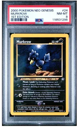 2000 Pokemon Murkrow 24/111 Neo Genesis Regular, Non-holo 1st Edition PSA 8 - Image 1