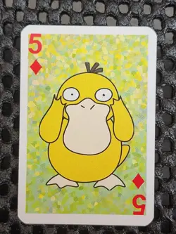 Psyduck Pokemon 1999 Mini Deck Playing Cards 2.5x1.75in Five Of Diamonds Green - Image 1