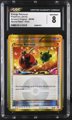 CGC 8 Energy Retrieval 2015 Ancient Origins 99/98 Secret Rare Holo Pokemon Card - Image 1