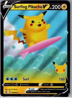 Surfing Pikachu V 008/025 Celebrations - Pokemon Card - NM - Image 1