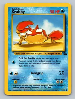 KRABBY - Fossil Set- 51/62 - Common - Pokemon Card - Unlimited - 1999 - LP - Image 1