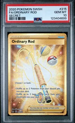 PSA 10 2020 POKEMON SWORD & SHIELD 215/202 FA ORDINARY ROD SECRET - Image 1