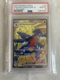 2025 POKEMON DRI EN-DESTINED RIVALS ULTRA RARE #215 CYNTHIA'S GARCHOMP EX PSA 10 - Image 1