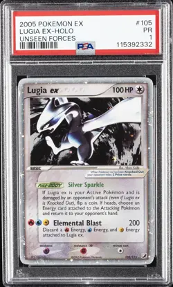 2005 POKEMON EX UNSEEN FORCES #105 LUGIA EX-HOLO PSA 1 - Image 1