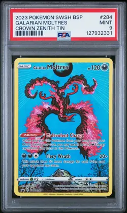 2023 POKEMON SWSH BLACK STAR PROMO CROWN ZENITH TIN #284 GALARIAN MOLTRES PSA 9 - Image 1