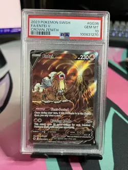 2023 POKEMON SWORD & SHIELD CROWN ZENITH #GG36 FULL ART ENTEI V PSA 10 GEM MINT - Image 1
