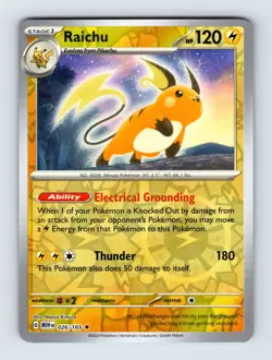 Raichu SV: Scarlet & Violet 151 Rare Reverse Holo 026/165 Pokemon Cards - Image 1