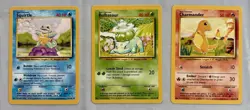 Squirtle 63/102 Bulbasaur Charmander Base Set Starter Pokemon Cards NM+ Lot - Image 1