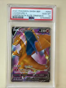 2020 Pokemon Champion's Path Elite Trainer Box Promo SWSH050 Charizard v PSA 10 - Image 1