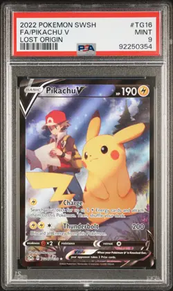 2022 POKEMON SWORD & SHIELD LOST ORIGIN #TG16 FULL ART/PIKACHU V PSA 9 - Image 1