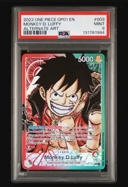 One Piece Monkey D Luffy OP01-003 Pre-Errata Alt Art Leader Card PSA 9 - Image 1