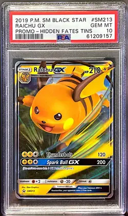 2019 Pokemon SM Black Star Promo #SM213 Raichu GX Hidden Fates PSA 10 - Image 1
