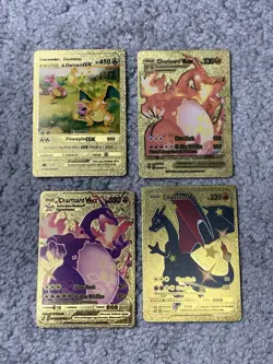 Set of 4 Pokemon Charizard Gold Foil Fan Art Display Cards NM - Image 1