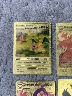 Set of 4 Pokemon Charizard Gold Foil Fan Art Display Cards NM - Image 2