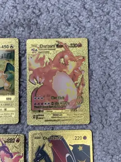 Set of 4 Pokemon Charizard Gold Foil Fan Art Display Cards NM - Image 3