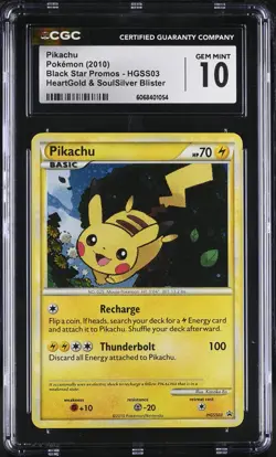 CGC 10 GEM MINT Pikachu 2010 Black Star Promos HGSS03 Holo Pokemon Card - Image 1
