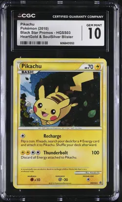 CGC 10 GEM MINT Pikachu 2010 Black Star Promos HGSS03 Holo Pokemon Card - Image 1