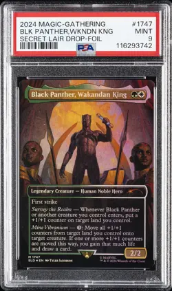 2024 MTG SECRET LAIR DROP FOIL #1747 BLACK PANTHER, WAKANDAN KING PSA 9 - Image 1