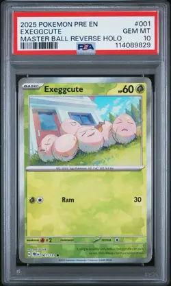 2025 POKEMON PRISMATIC EVOLUTIONS MASTER BALL REVERSE HOLO #001 EXEGGCUTE PSA 10 - Image 1