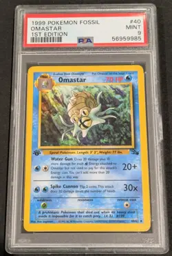 1999 POKEMON FOSSIL OMASTAR 1ST EDITION PSA 9 MINT #40 *SMALL CRACK SEE PHOTOS* - Image 1