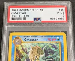 1999 POKEMON FOSSIL OMASTAR 1ST EDITION PSA 9 MINT #40 *SMALL CRACK SEE PHOTOS* - Image 3