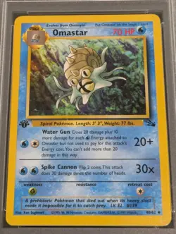 1999 POKEMON FOSSIL OMASTAR 1ST EDITION PSA 9 MINT #40 *SMALL CRACK SEE PHOTOS* - Image 4