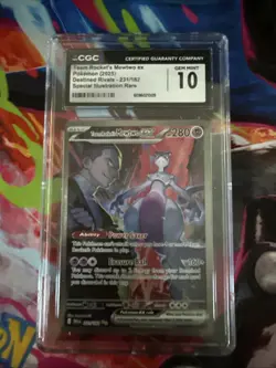 CGC 10 Gem Mint Team Rocket's Mewtwo EX 231/182 Pokemon Destined Rivals SIR - Image 1