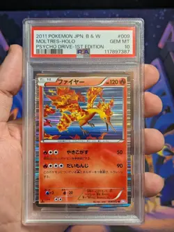 PSA 10 Moltres Holo 1st Edition Psycho Drive BW3 009/052 Japanese Pokemon Card - Image 1