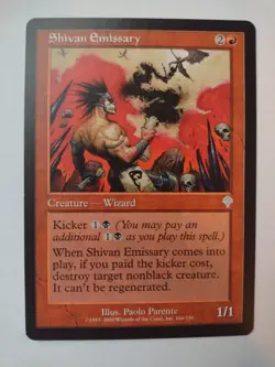 MTG Magic The Gathering Card Shivan Emissary Creature Wizard Red Invasion 2000 - Image 1