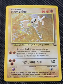 MP!! - Pokemon TCG Fossil Set Hitmonlee Holo Card 7/62 WoTC - Image 1