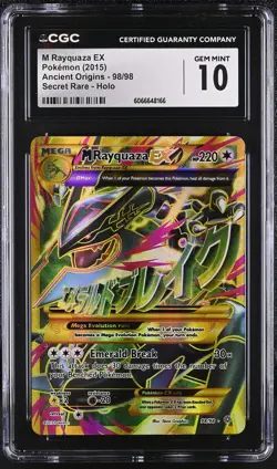 CGC 10 GEM MINT M Rayquaza EX Ancient Origins 98/98 Secret Rare Pokemon Card - Image 1