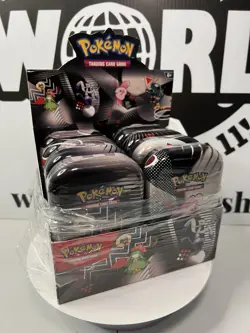 Pokemon Black Bolt White Flare TCG 8x Mini Tins Store Display Sealed Mimikyu - Image 1