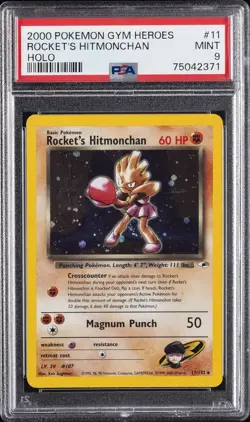 2000 POKEMON GYM HEROES HOLO #11 ROCKET'S HITMONCHAN PSA 9 - Image 1