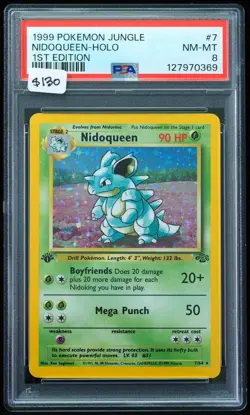 1999 Nidoqueen-Holo #7 First Edition PSA 8 Pokemon Card - Image 1